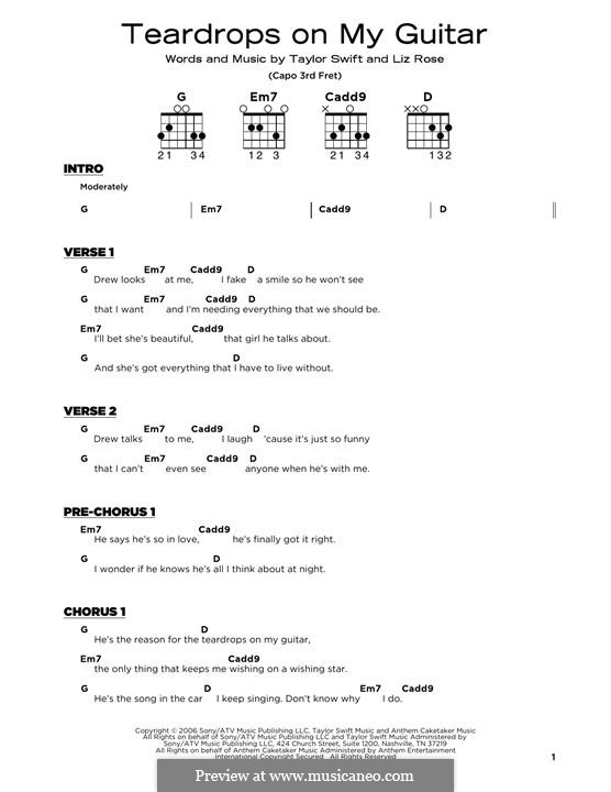 Teardrops on My Guitar by L. Rose, T. Swift sheet music on MusicaNeo