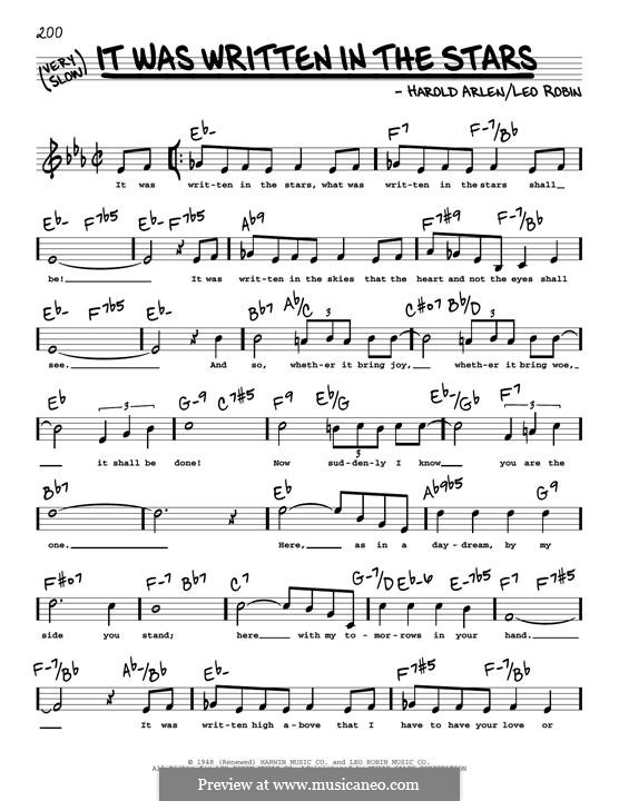 It Was Written in the Stars (Bill Charlap): High Voice by Harold Arlen