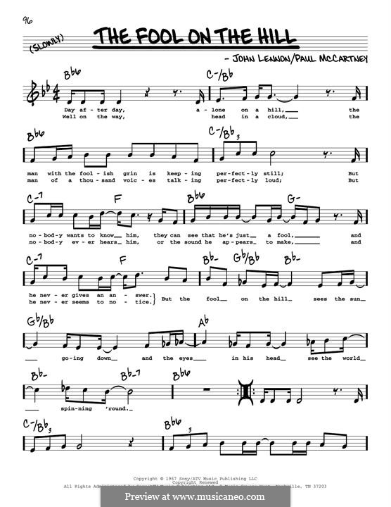 The Fool on the Hill (The Beatles): Melody line by John Lennon, Paul McCartney