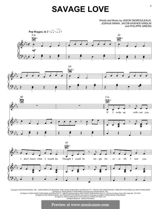 Savage Love (Jawsh 685 x Jason Derulo x BTS): For voice and piano (or guitar) by Jacob Kasher Hindlin