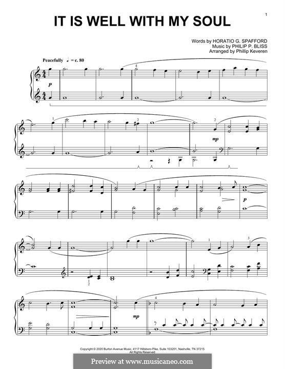 It Is Well with My Soul (Printable scores): For piano by Philip Paul Bliss