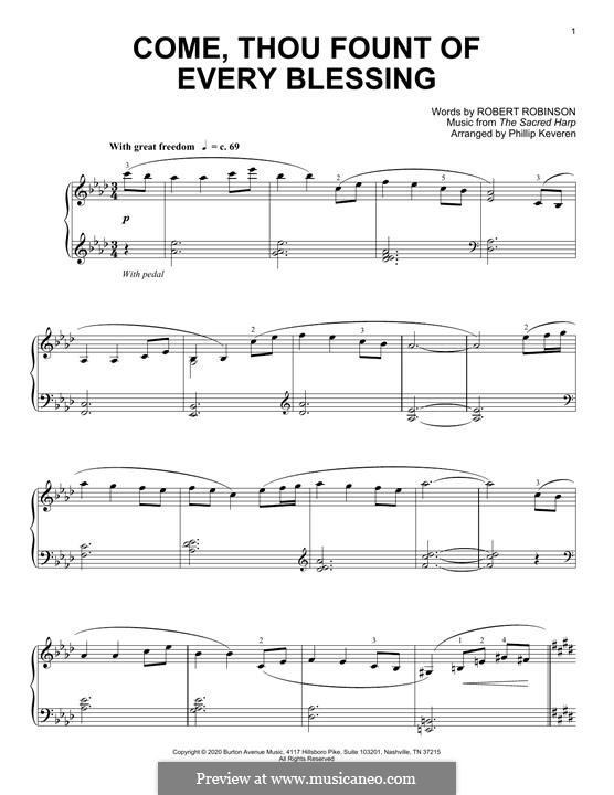 Come, Thou Fount of Every Blessing: For piano by John Wyeth