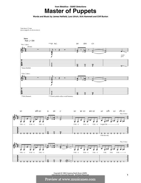 Master of Puppets (Metallica): For guitar by Cliff Burton, James Hetfield, Kirk Hammett, Lars Ulrich