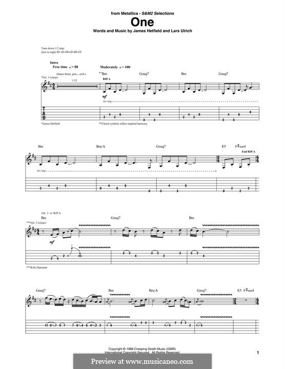 One (Metallica): For guitar by James Hetfield, Lars Ulrich