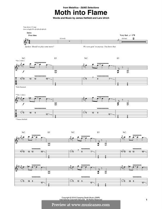 Moth Into Flame (Metallica): For guitar by James Hetfield, Lars Ulrich