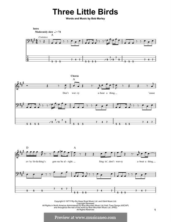 Three Little Birds: For bass guitar with tab by Bob Marley