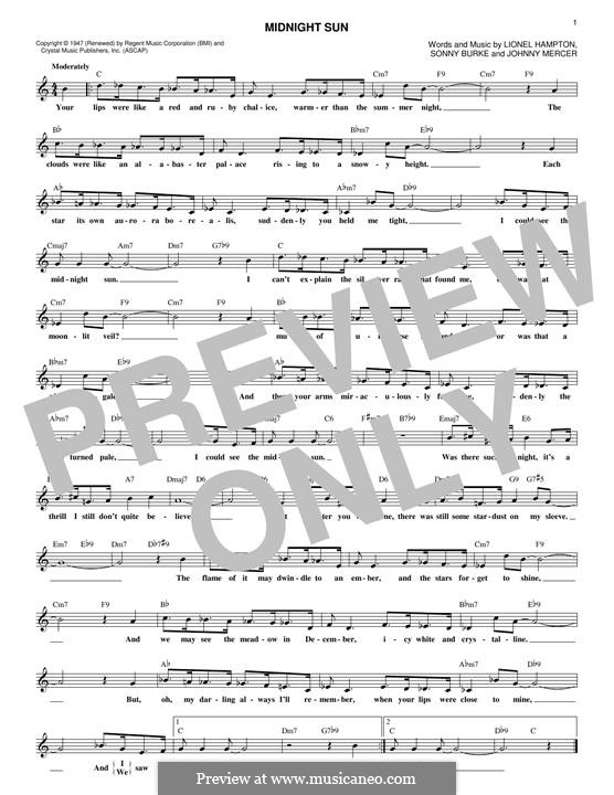 Lionel Hampton: Midnight Sun sheet music for voice, piano or guitar