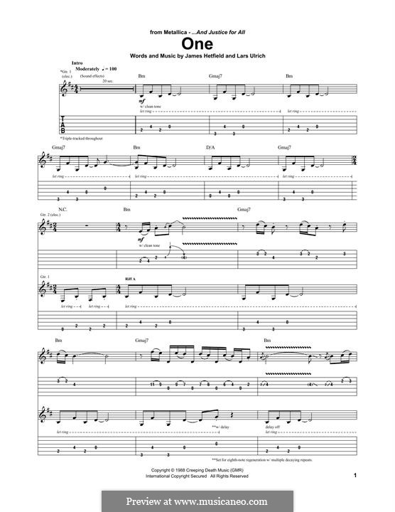 One (Metallica): For guitar by James Hetfield, Lars Ulrich