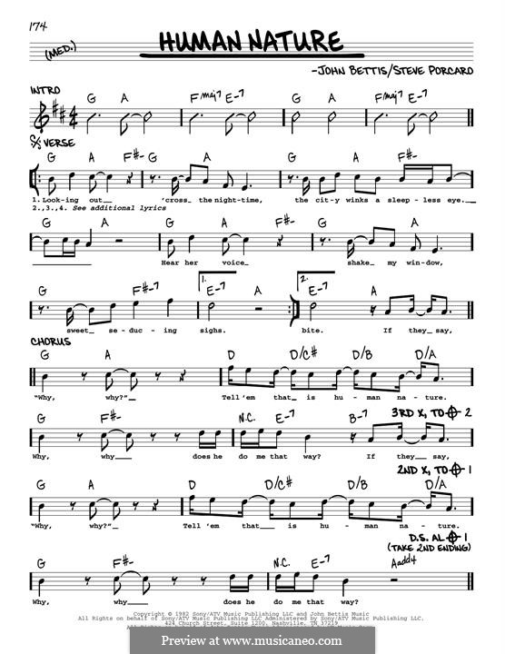 Human Nature (Michael Jackson): Melody line by John Bettis, Steve Porcaro