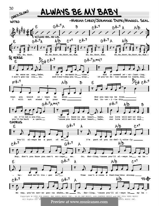 Always Be My Baby: Melody line by Jermaine Dupri, Manuel Seal, Mariah Carey