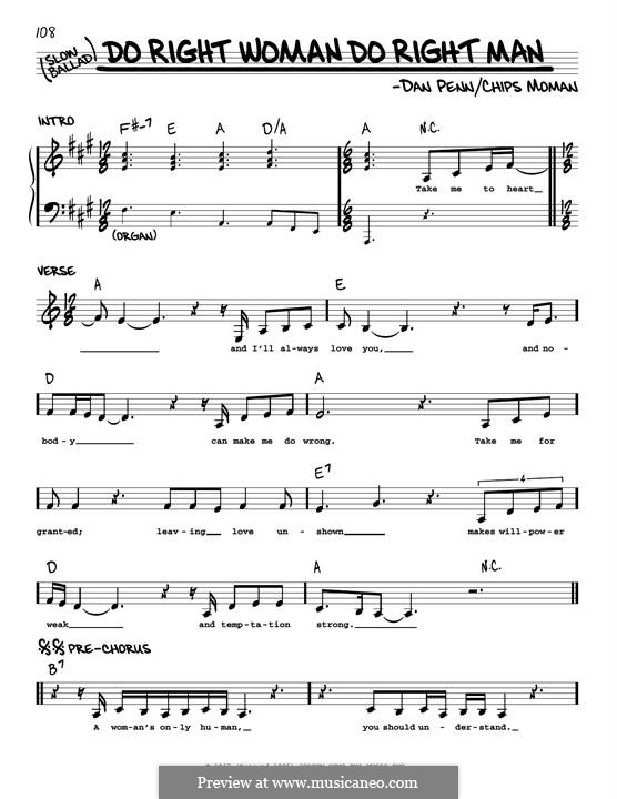 Do Right Woman Do Right Man: Melody line (Aretha Franklin) by Chips Moman, Dan Penn