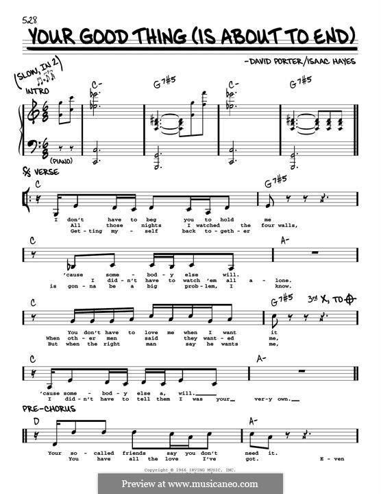 Your Good Thing (Is About to End): Melody line by David Porter