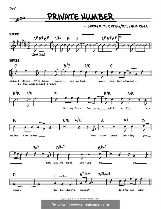 Private Number (William Bell & Judy Clay): Melody line by Booker T. Jones, William Bell