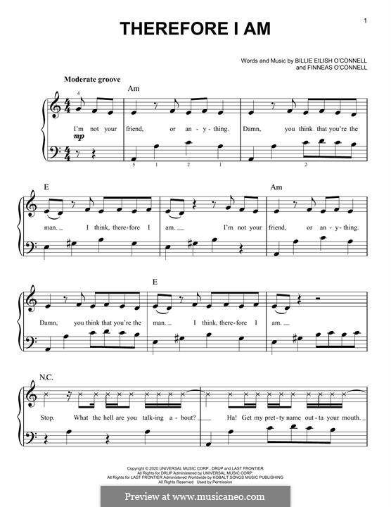 Therefore I Am (Billie Eilish): For easy piano by Finneas O'Connell