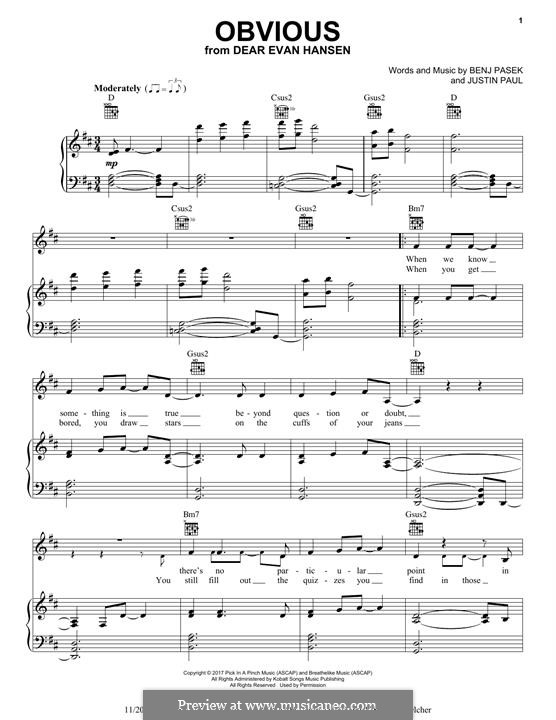 Obvious (from Dear Evan Hansen): Obvious (from Dear Evan Hansen) by Justin Paul, Benj Pasek
