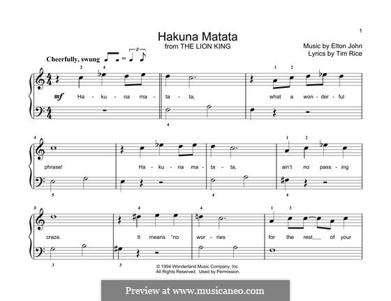 Hakuna Matata (from The Lion King): For easy piano by Elton John