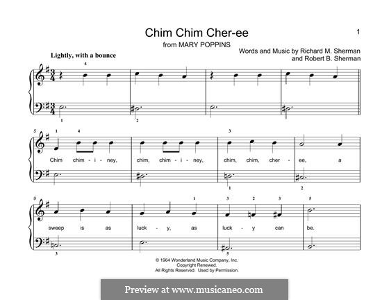 Chim Chim Cher-ee (from Mary Poppins), for Piano: For a single performer by Richard M. Sherman, Robert B. Sherman