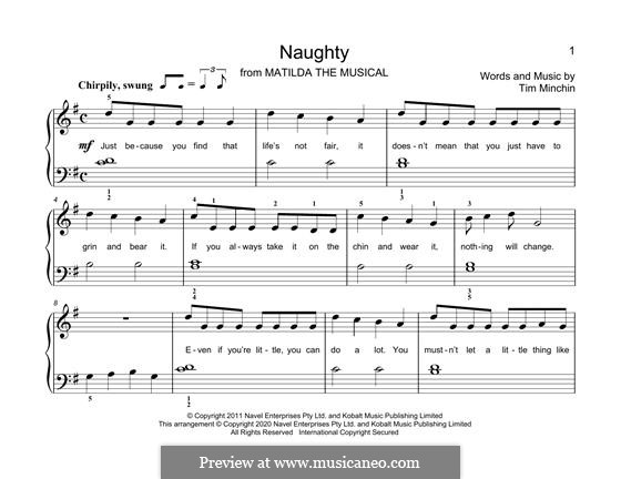 Naughty (from Matilda the Musical): For piano by Tim Minchin