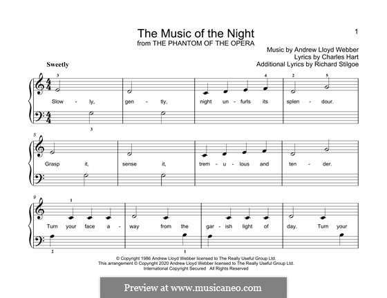 The Music of the Night (instrumental version): For piano by Andrew Lloyd Webber