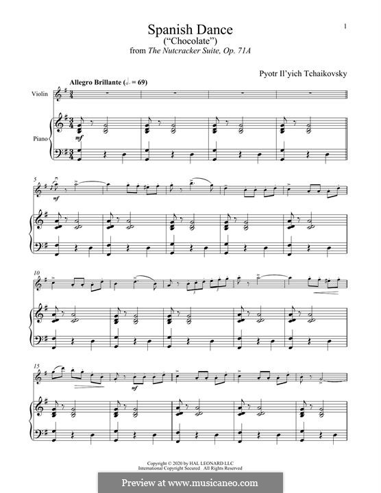 No.12 Divertissement: Spanish Dance, for violin and piano by Pyotr Tchaikovsky