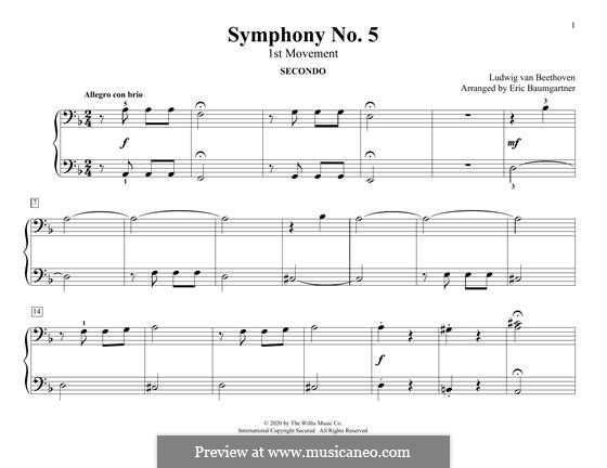 Movement I (Excerpt): For piano four hands by Ludwig van Beethoven