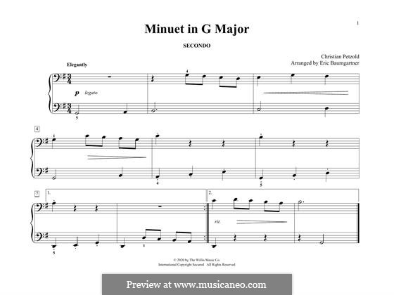 Minuet in G Major from The notebook of Anna Magdalena Bach, BWV Anh. 114: For piano four hands by Christian Petzold