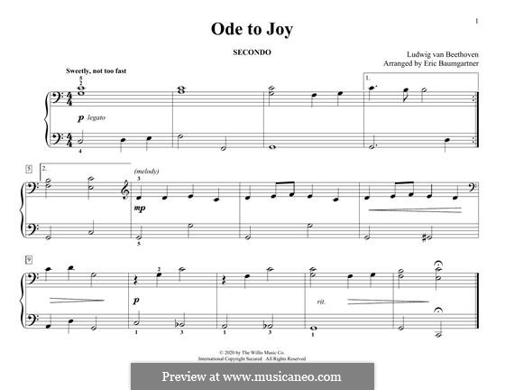 Ode to Joy, for Piano: For four hands by Ludwig van Beethoven