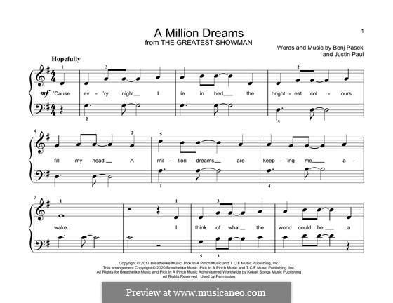A Million Dreams (from The Greatest Showman): For piano by Justin Paul, Benj Pasek