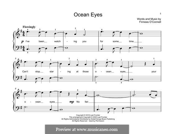 Ocean Eyes (Billie Eilish): For easy piano by Finneas O'Connell