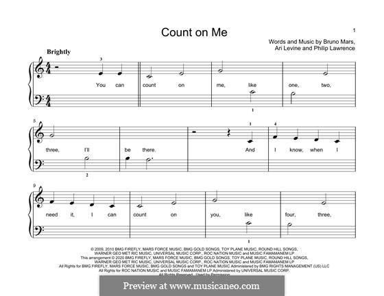 Count on Me: For piano by Ari Levine, Bruno Mars, Philip Lawrence