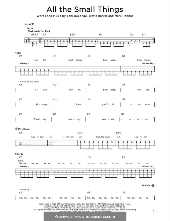 All the Small Things (Blink-182): For bass guitar with tab by Mark Hoppus, Tom DeLonge