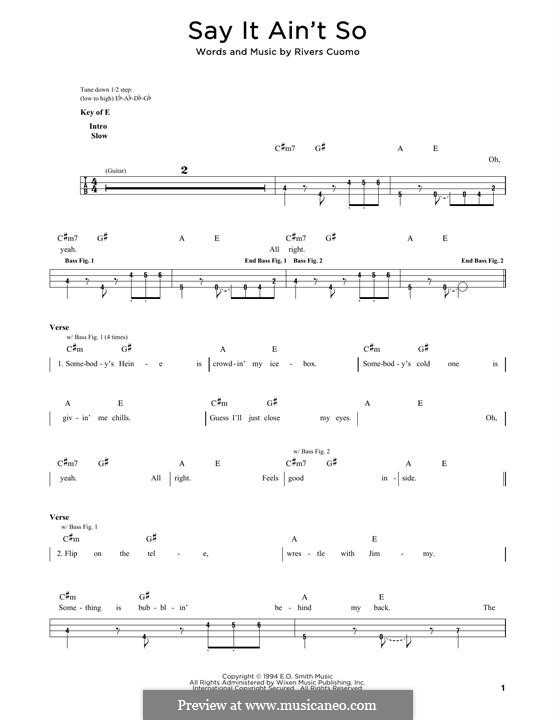 Say It Ain't So (Weezer): For bass guitar with tab by Rivers Cuomo