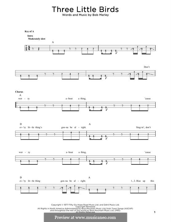 Three Little Birds: For bass guitar with tab by Bob Marley