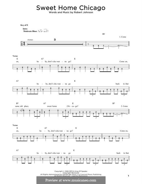 Sweet Home Chicago (Eric Clapton): For bass guitar with tab by Robert Leroy Johnson