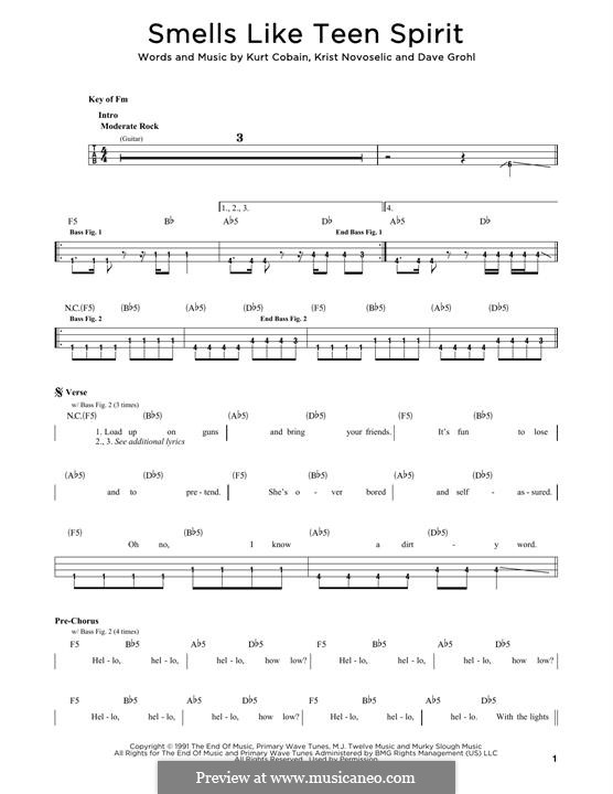 Guitar version: For bass witn tab by David Grohl, Krist Novoselic, Kurt Cobain