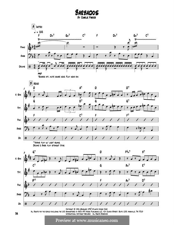 Barbados: Transcribed score by Charlie Parker