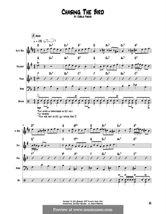Chasing the Bird: Transcribed score by Charlie Parker