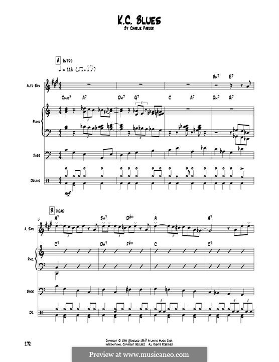 K.C. Blues: Transcribed score by Charlie Parker