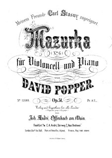 Six Mazurkas for Cello and Piano, Op.51: Mazurka No.6 – score by David Popper