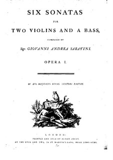 Six Sonatas for Two Violins and Basso Continuo, Op.1: Violin I part by Giovanni Andrea Sabatini