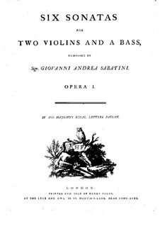 Six Sonatas for Two Violins and Basso Continuo, Op.1: Basso continuo part by Giovanni Andrea Sabatini