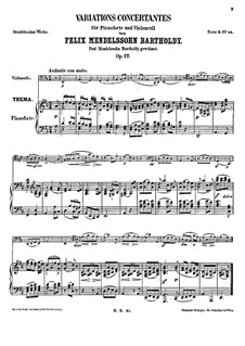 Concert Variations for Cello and Piano in D Major, Op.17: Score by Felix Mendelssohn-Bartholdy