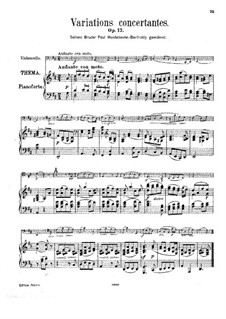 Concert Variations for Cello and Piano in D Major, Op.17: Score by Felix Mendelssohn-Bartholdy