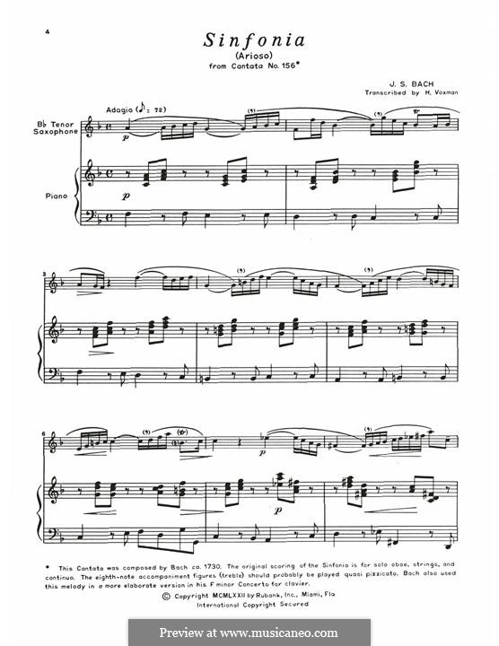 No.10 Sinfonia: For tenor saxophone and piano by Johann Sebastian Bach