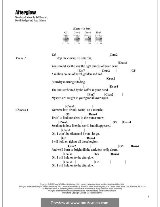 Afterglow: Lyrics and guitar chords by Ed Sheeran