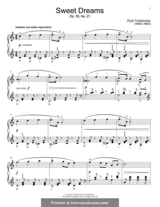 No.21 Sweet Dream: For piano by Pyotr Tchaikovsky
