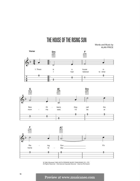 The House of the Rising Sun (The Animals): For ukulele by folklore