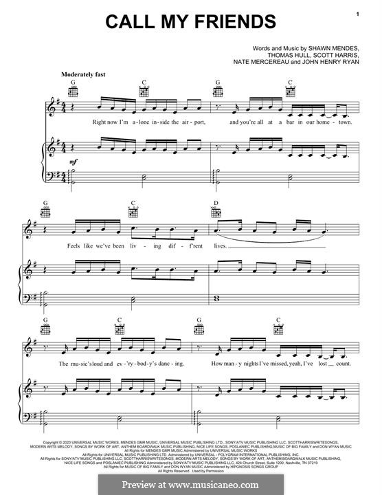 Call My Friends (Shawn Mendes): For voice and piano (or guitar) by Tom Hull