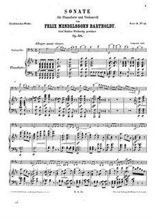 Sonata for Cello and Piano No.2 in D Major, Op.58: Score by Felix Mendelssohn-Bartholdy