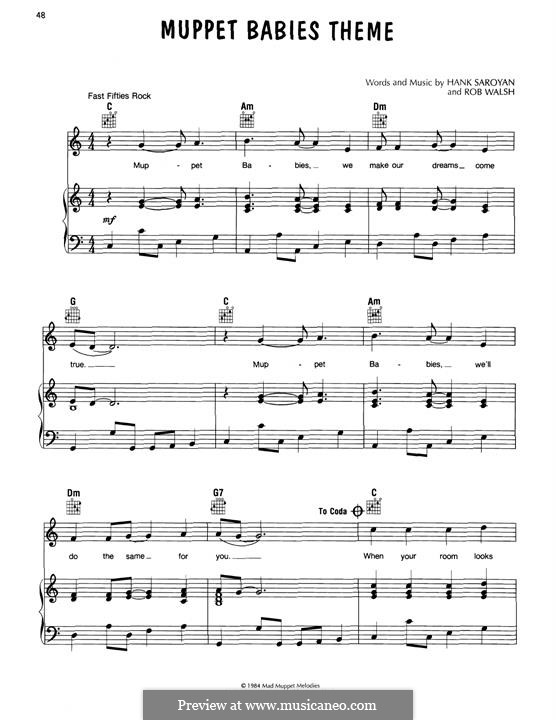 Muppet Babies Theme: For voice and piano (or guitar) by Rob Walsh